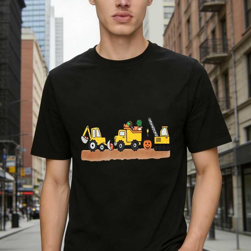 Halloween Construction Vehicles Excavator Truck Crane Pumpkin Unisex Classic T-shirt
