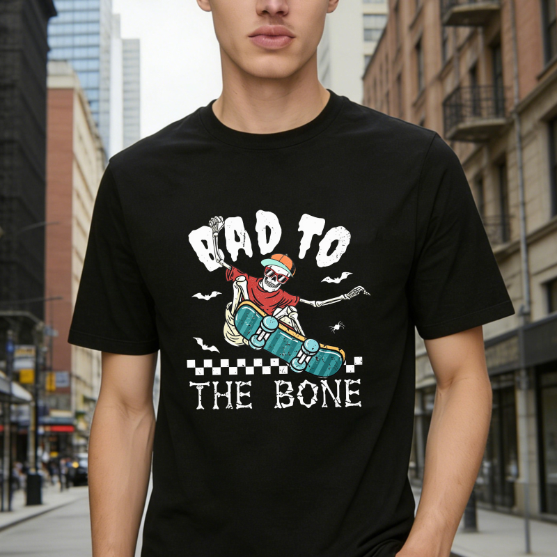 Bad To The Bone Skeleton Skateboard Graphic Unisex Classic T-shirt