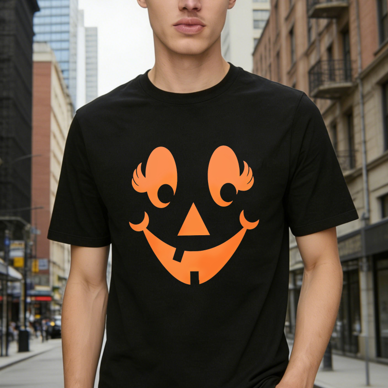 Orange Pumpkin Face Halloween Unisex Classic T-shirt