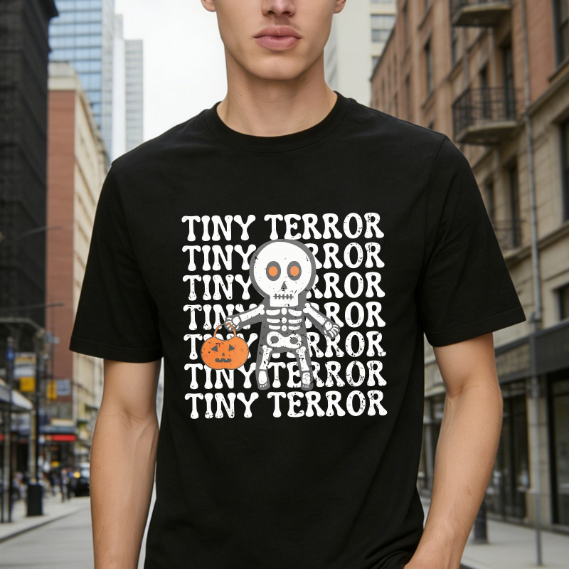 Tiny Terror Skeleton Holding Pumpkin Halloween Unisex Classic T-shirt