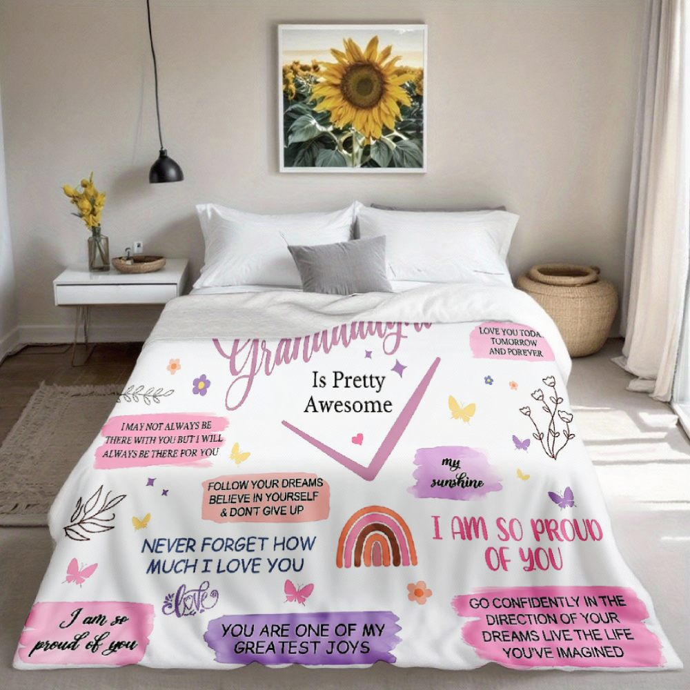 Granddaughter Inspirational Heart Quote Throw Blanket, Rainbow Butterfly Positive Message Soft Flannel Blanket