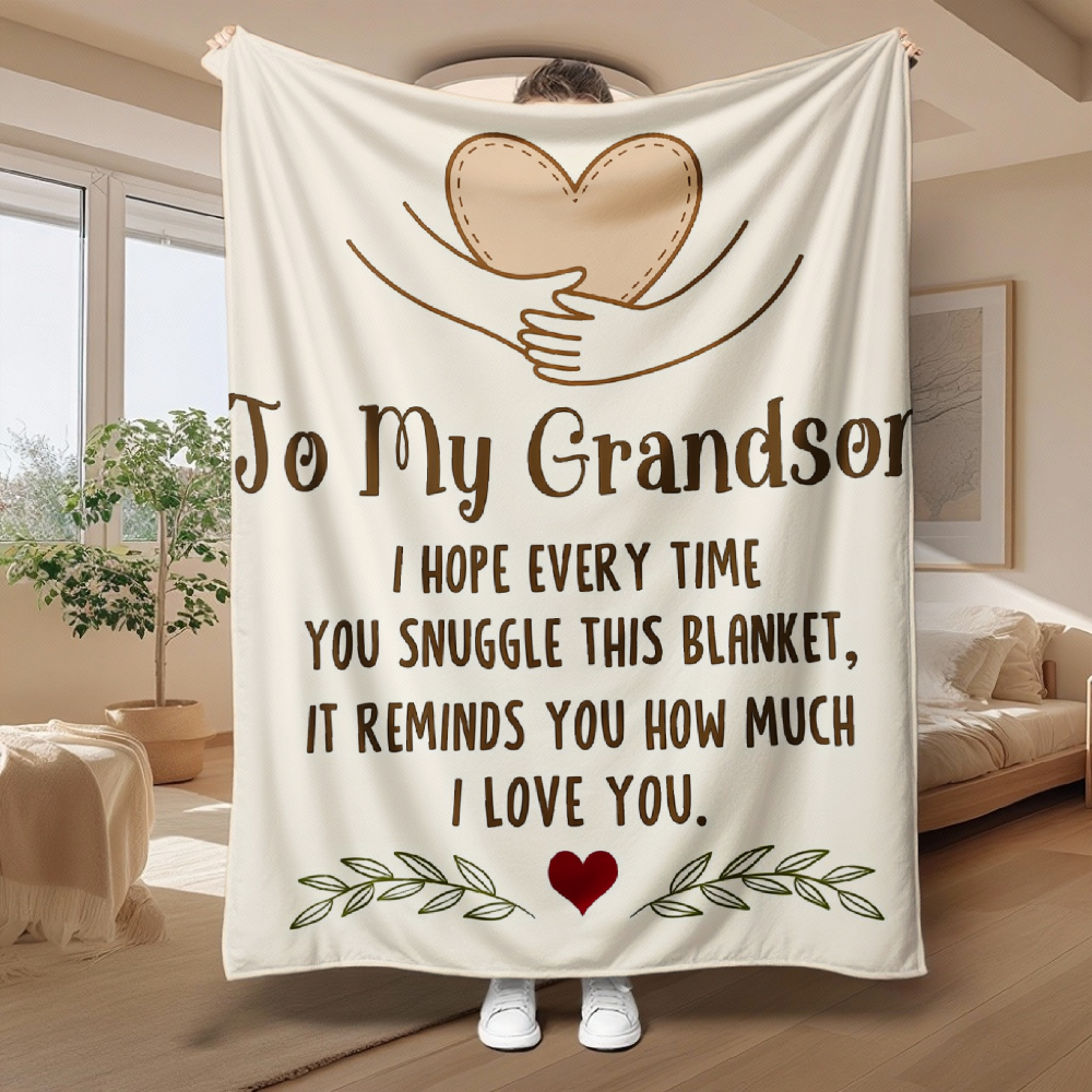 Grandson Heartfelt Message Throw Blanket, Hand & Heart Doodle Soft Flannel Blanket