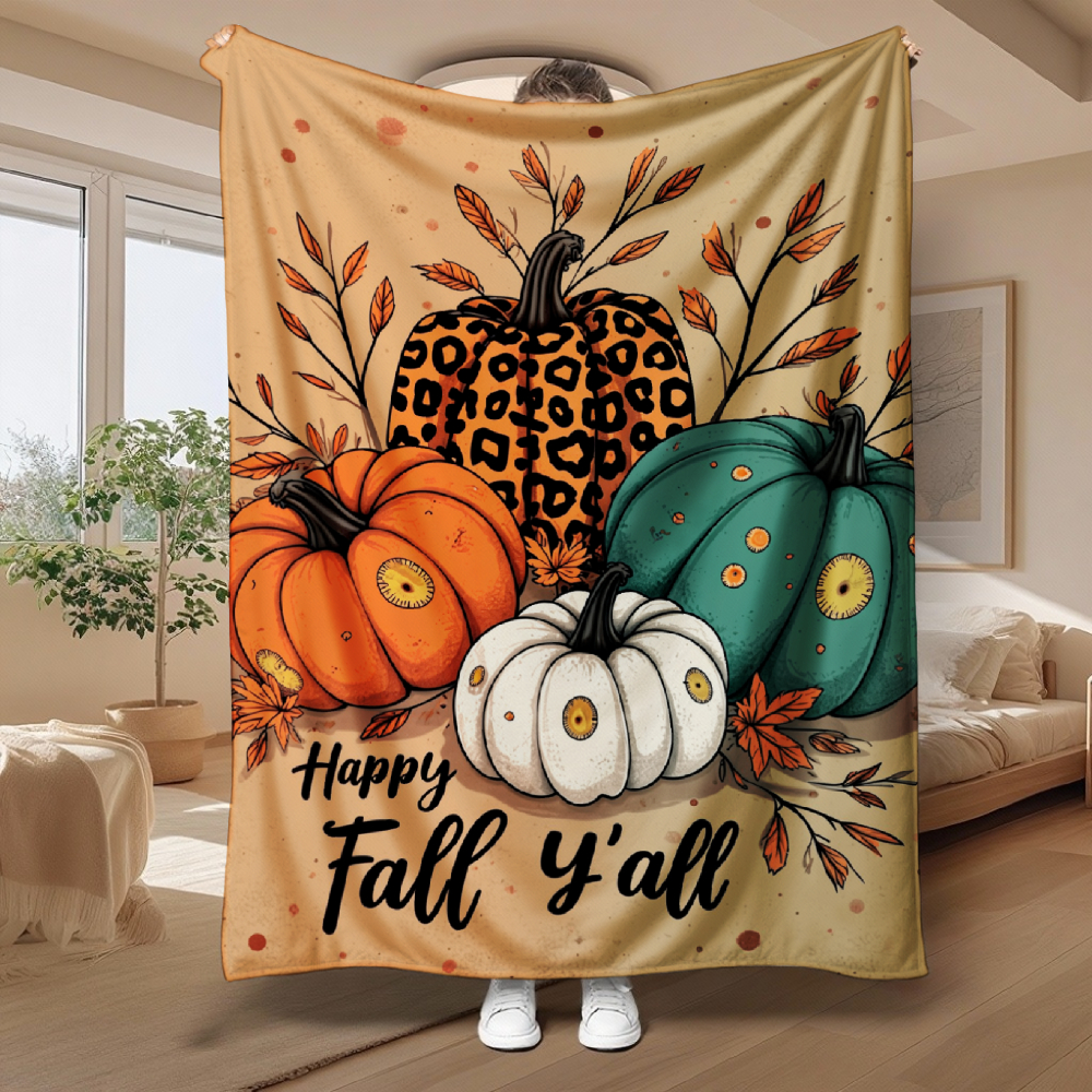 Autumn Pumpkins & Leopard Print Throw Blanket