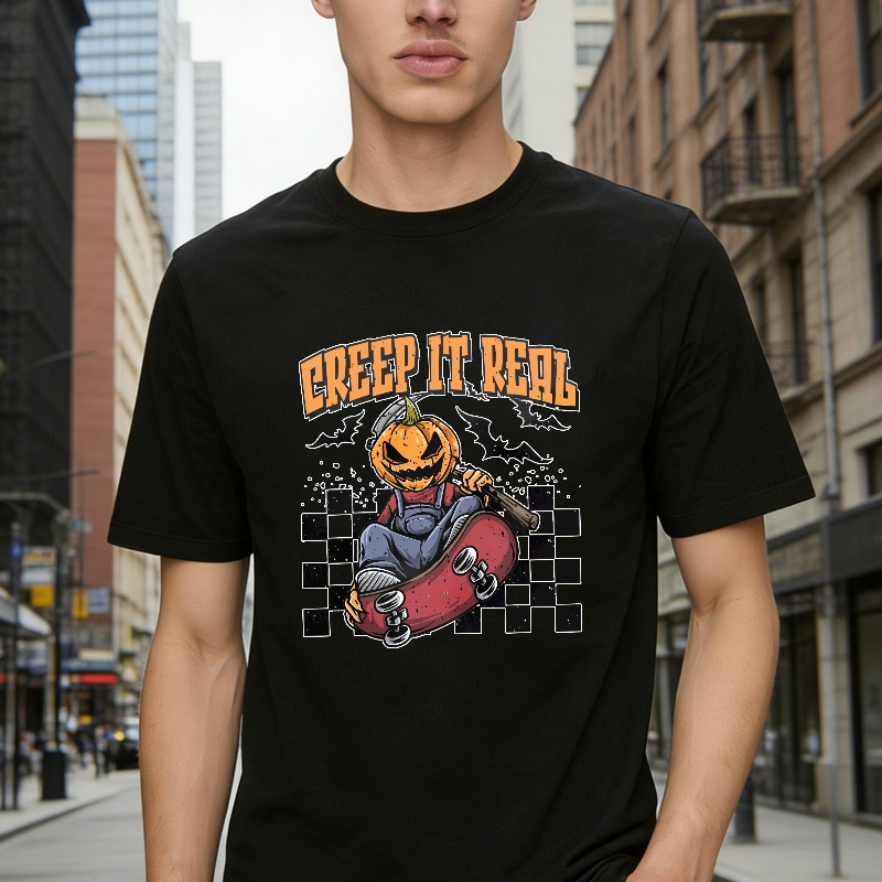 Creep It Real Pumpkin Skateboard Halloween Graphic Unisex Classic T-shirt
