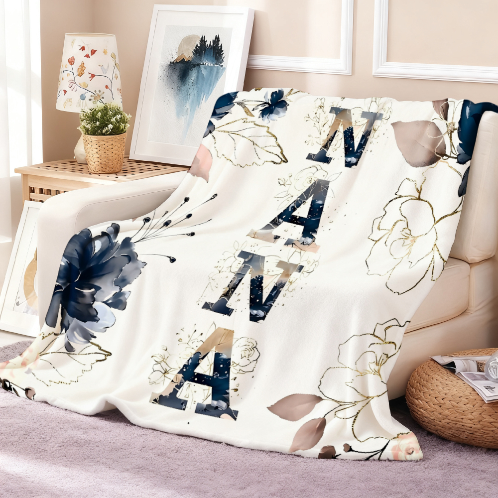 Nana Floral Throw Blanket – Navy & Blush Grandma Gift