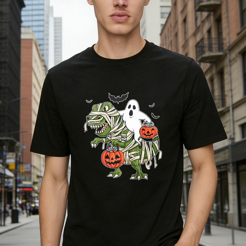 Halloween Mummy T Rex Dinosaur And Ghost With Pumpkin Unisex Classic T Shirt