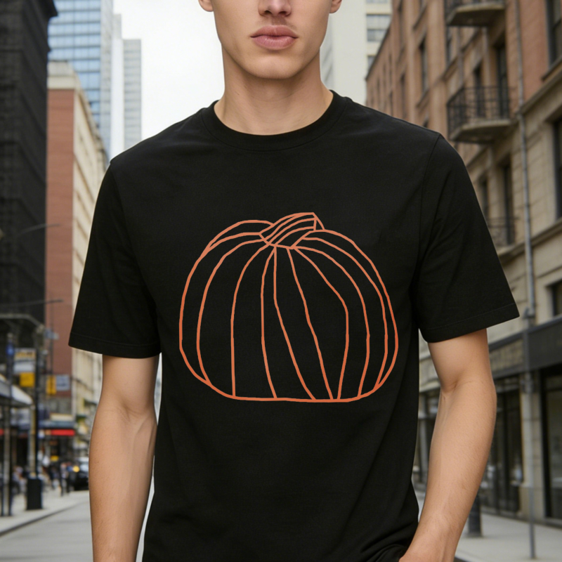 Orange Outline Pumpkin Graphic T-shirt