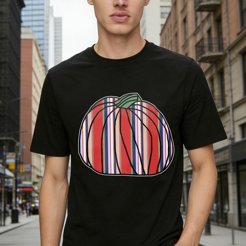 Colorful Striped Pumpkin Graphic T-shirt