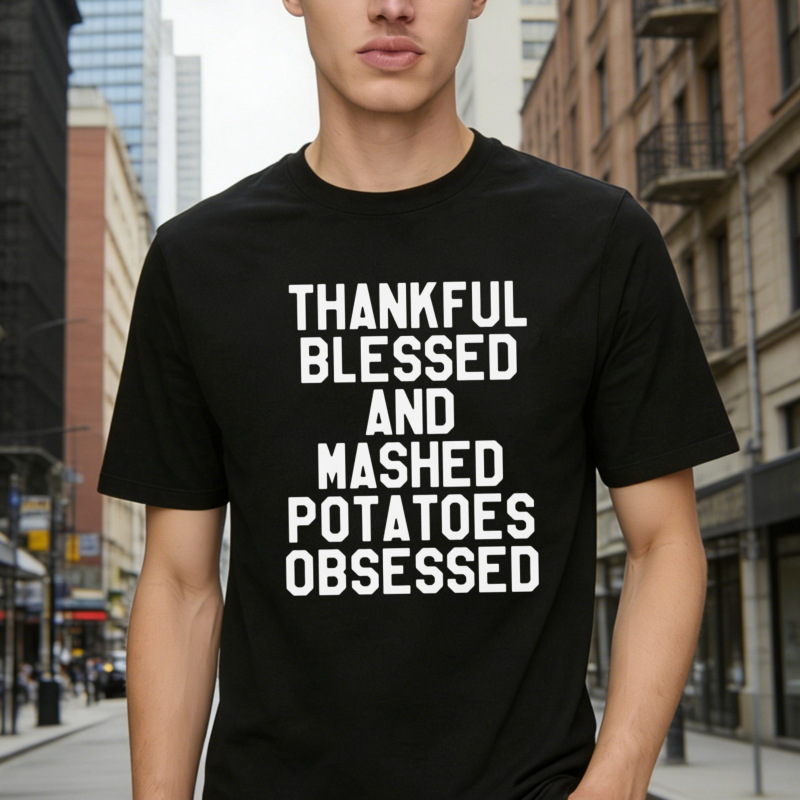 Thankful Blessed And Mashed Potatoes Obsessed Funny Food Lover Quote T-shirt