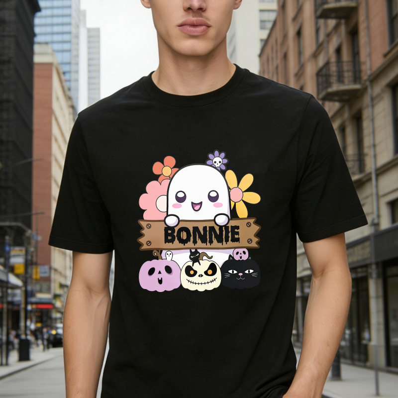Cute Bonnie Ghost Pumpkin Cat Skull Flower Halloween Unisex Classic T-shirt