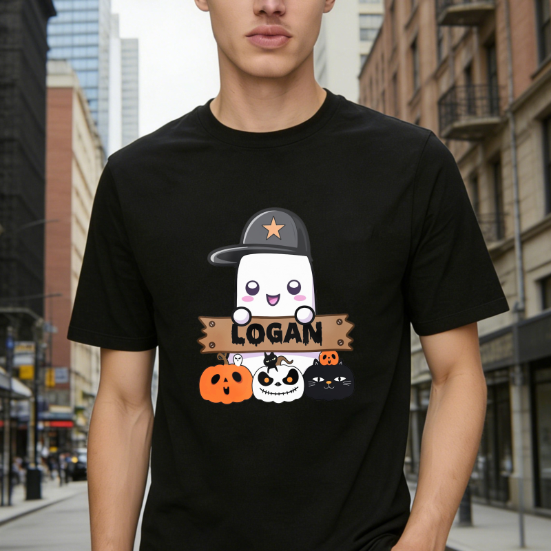 Cute Halloween Ghost With Witch Hat And Pumpkin Cat Unisex Classic T-shirt