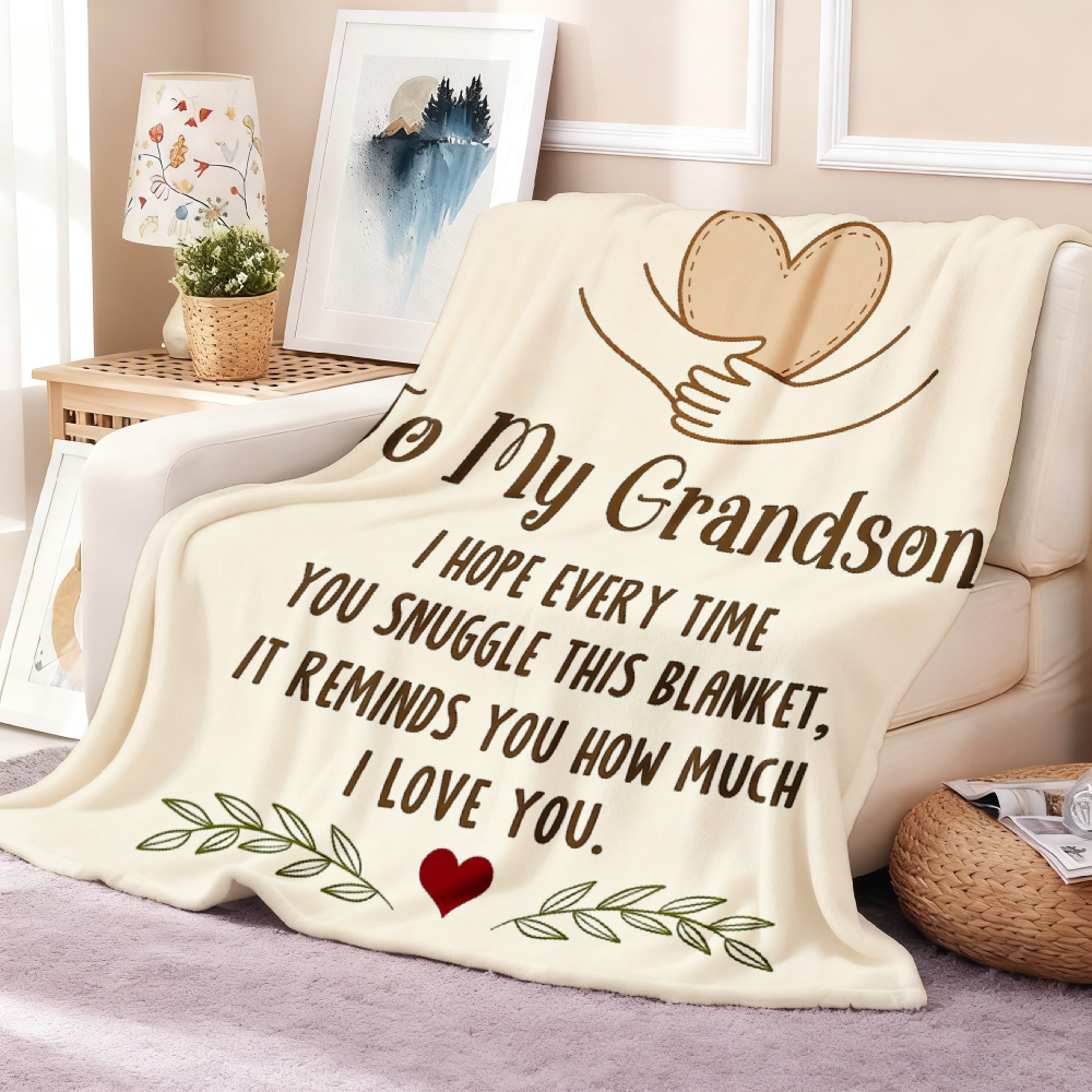 Grandson Heartfelt Message Throw Blanket, Hand & Heart Doodle Soft Flannel Blanket