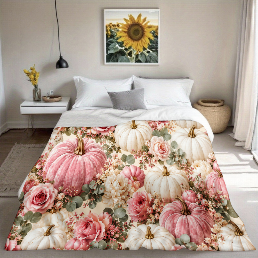 Pink & White Pumpkin Floral Throw Blanket