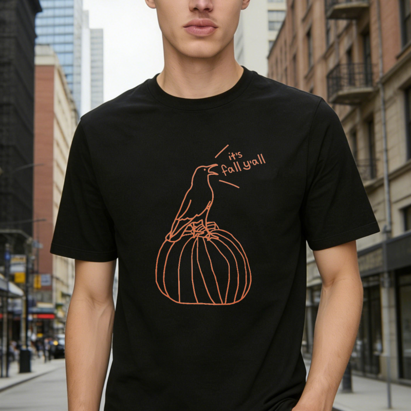 Crow Sitting On Pumpkin With Its Fall Yall Text Graphic T-shirt