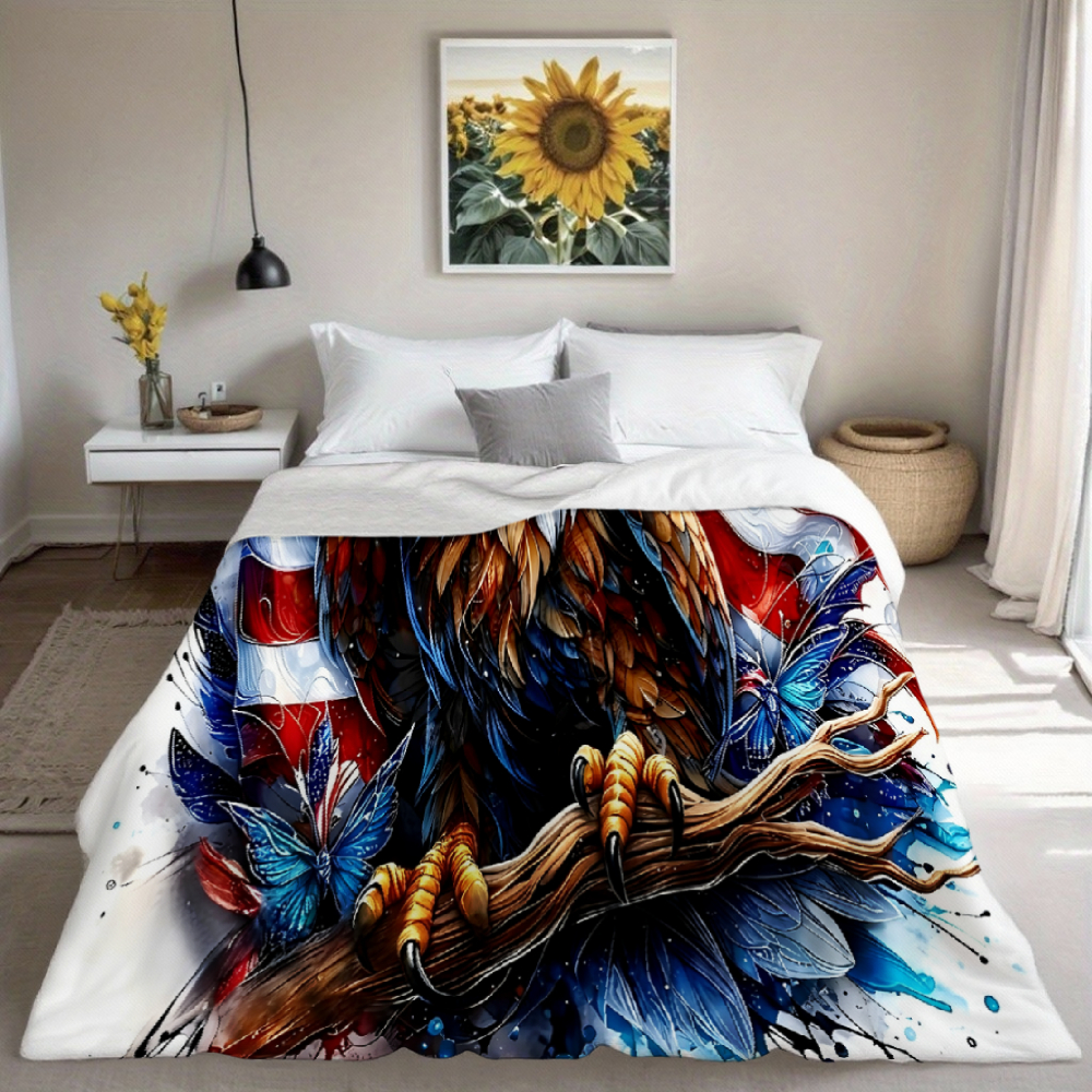Bald Eagle & American Flag Art Throw Blanket – Red, White & Blue