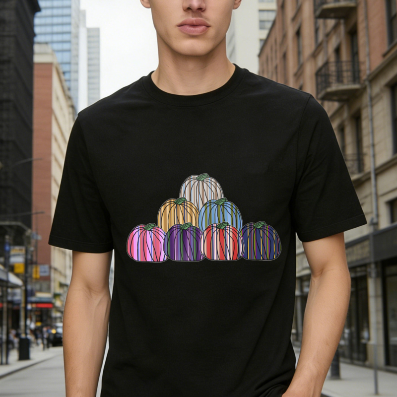 Colorful Striped Pumpkins Pyramid Stack Graphic T-shirt