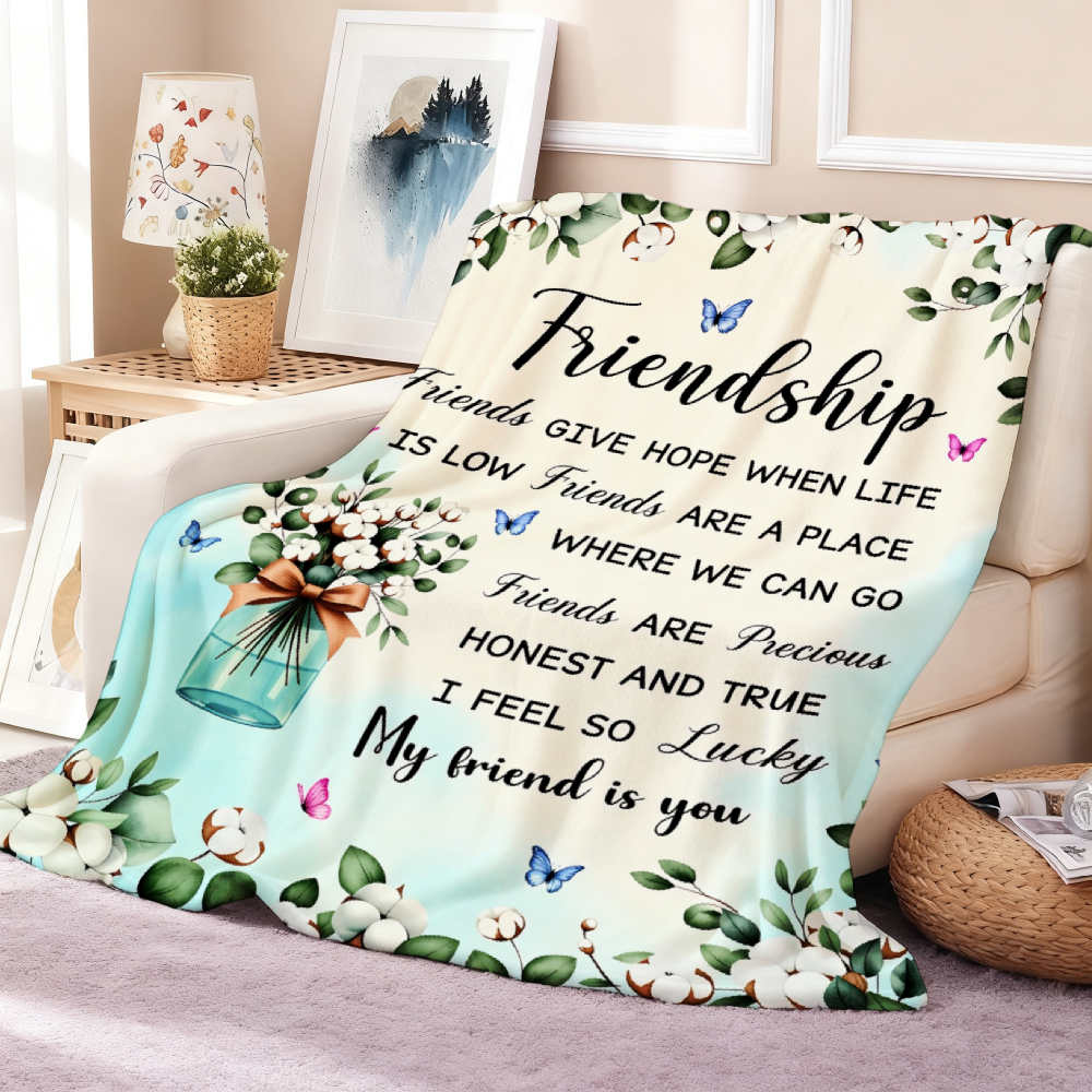 Friendship Message Throw Blanket – Cotton Blossom & Butterfly Print