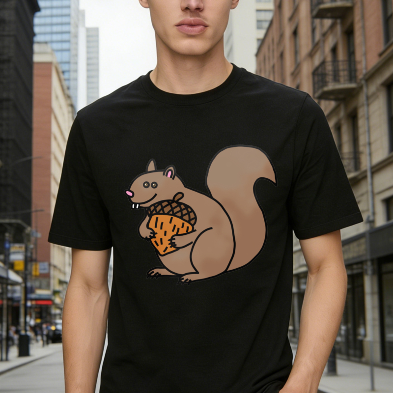 Cute Cartoon Squirrel Holding Acorn Graphic T-shirt
