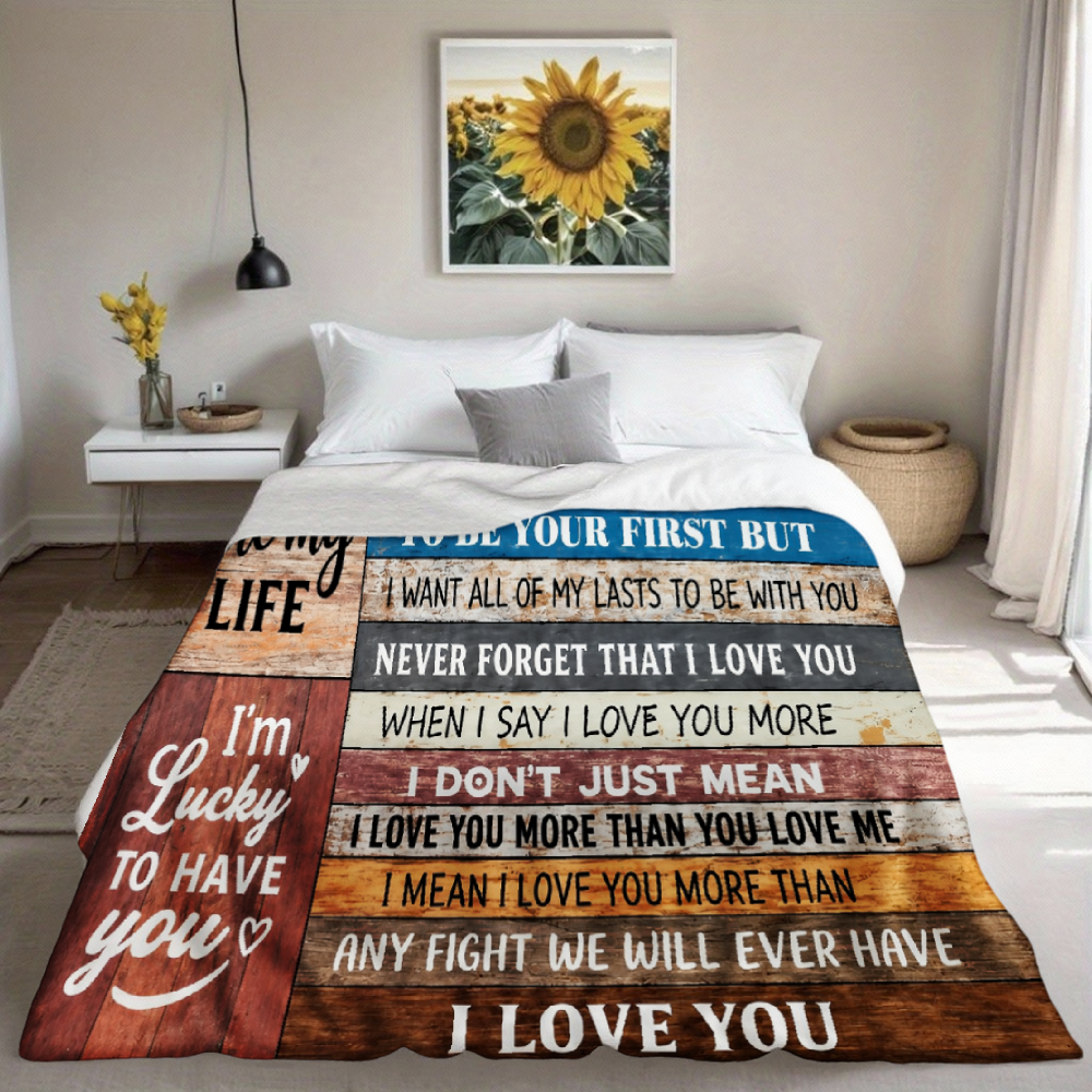To My Man Romantic Wood Grain Quote Throw Blanket, Rustic Love Message Soft Flannel Blanket