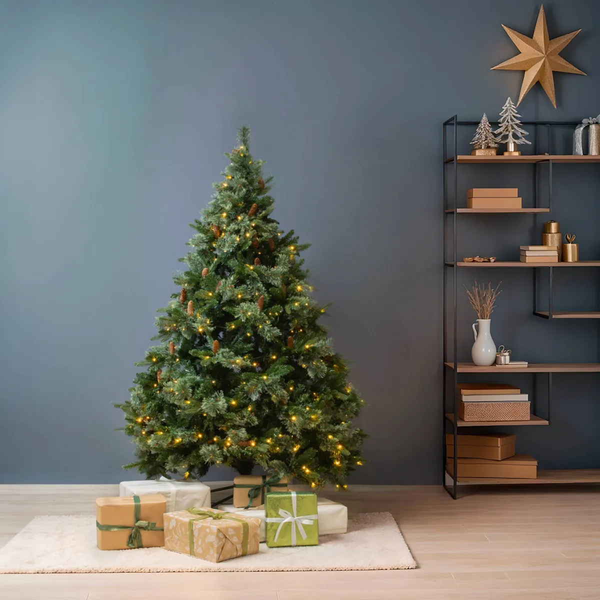 Sapin de Noël artificiel lumineux Everest Luxe – 180 cm, vert et LED blanc chaud