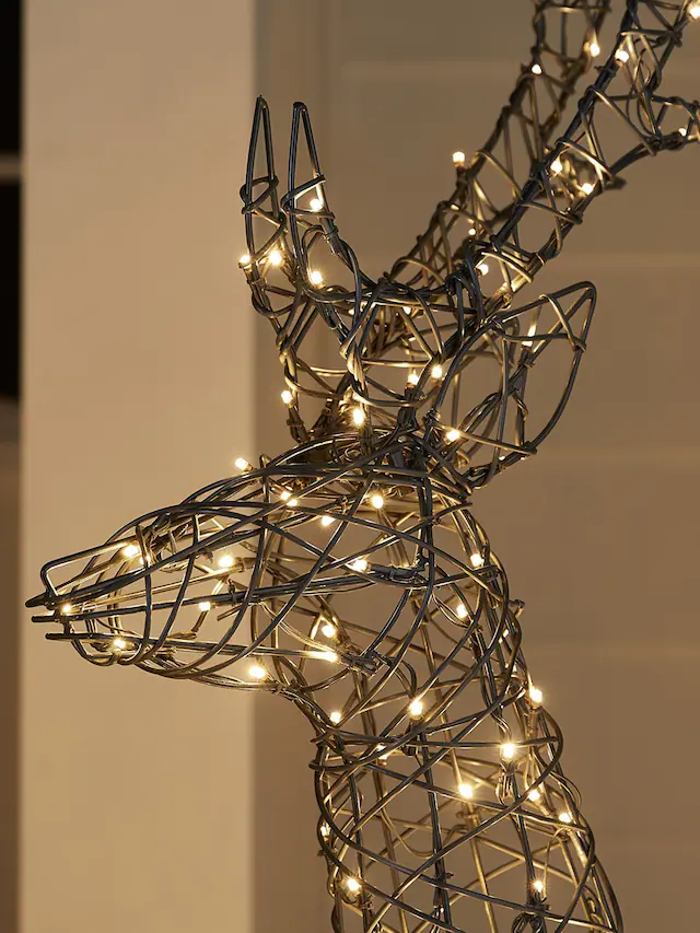 Renne lumineux Harlow en rotin gris 1,4 m avec LED bicolores