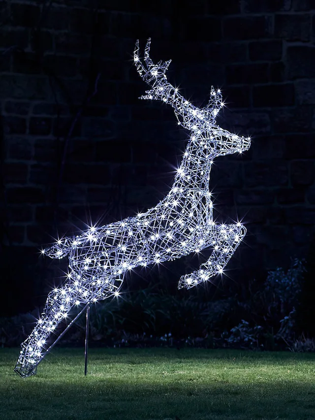 Renne lumineux Harlow en rotin gris 1,4 m avec LED bicolores