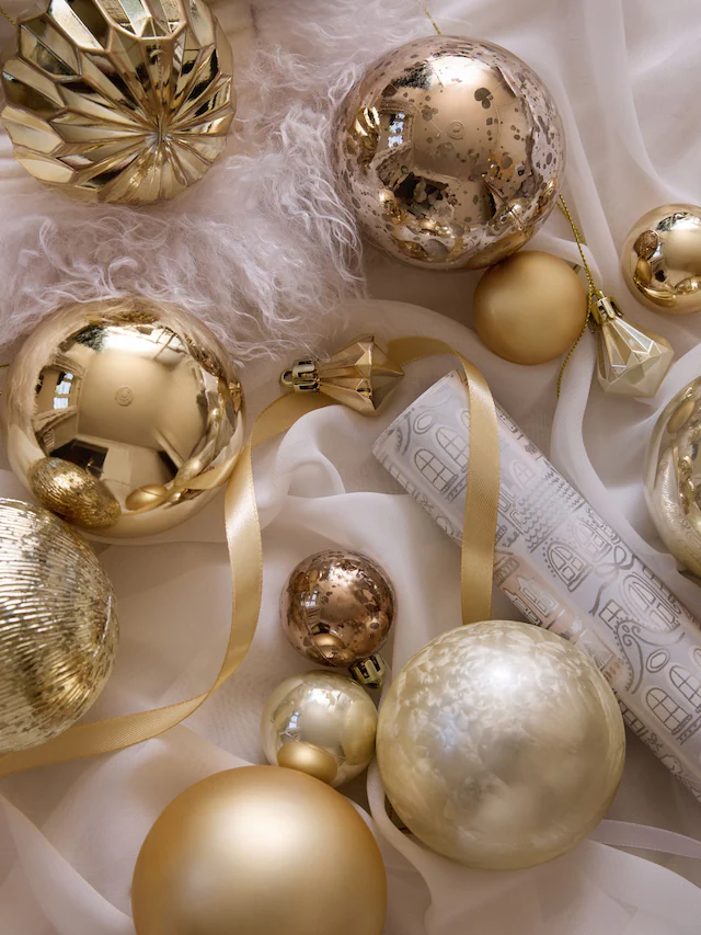 Lot de 50 boules de Noël dorées incassables