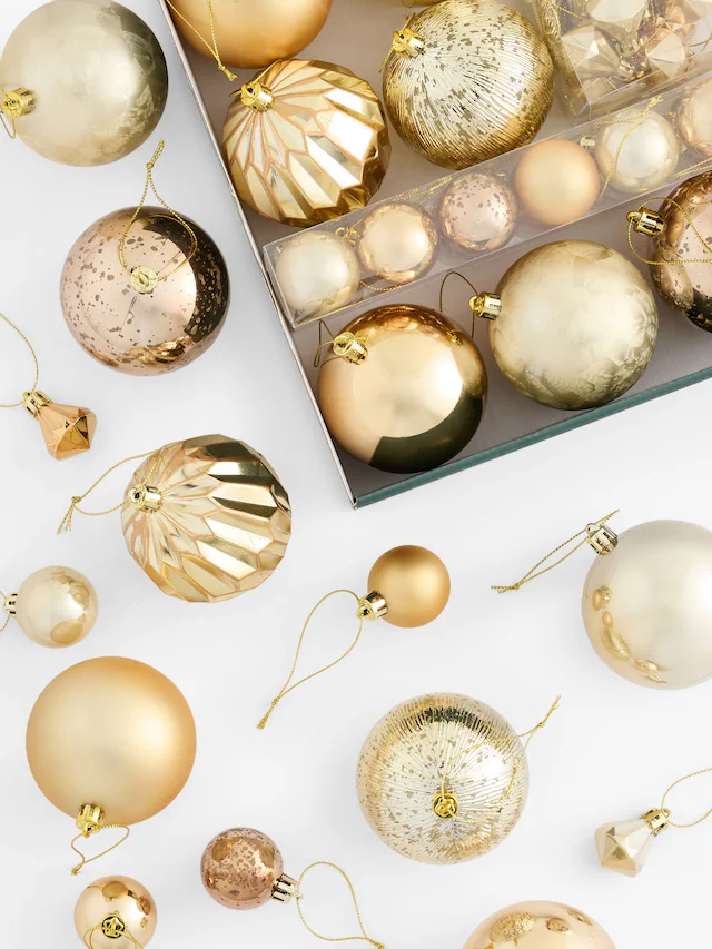 Lot de 50 boules de Noël dorées incassables