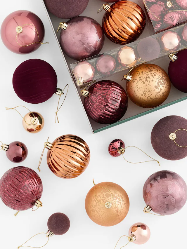 Lot de 50 boules de Noël métalliques couleur baie incassables