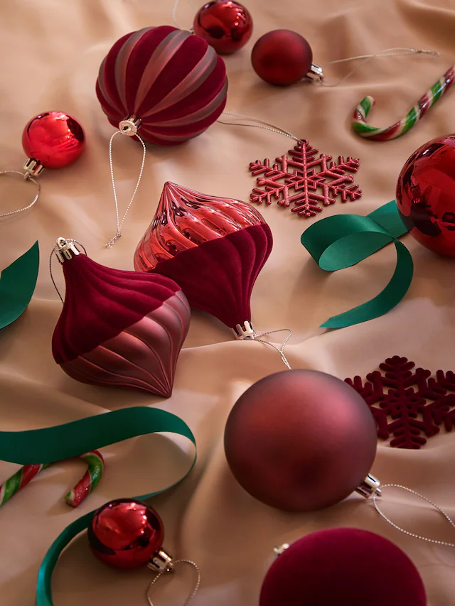 Lot de 50 boules de Noël incassables rouge bordeaux