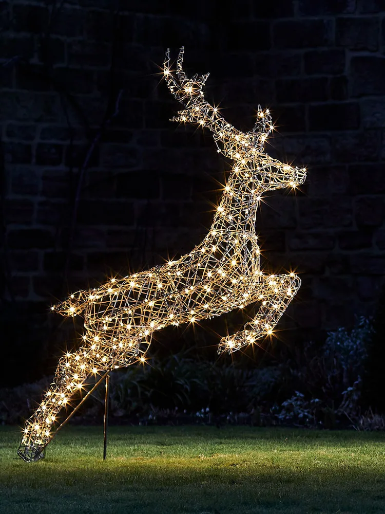 Renne lumineux Harlow en rotin gris 1,4 m avec LED bicolores