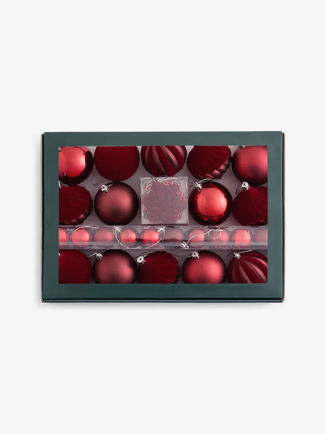 Lot de 50 boules de Noël incassables rouge bordeaux