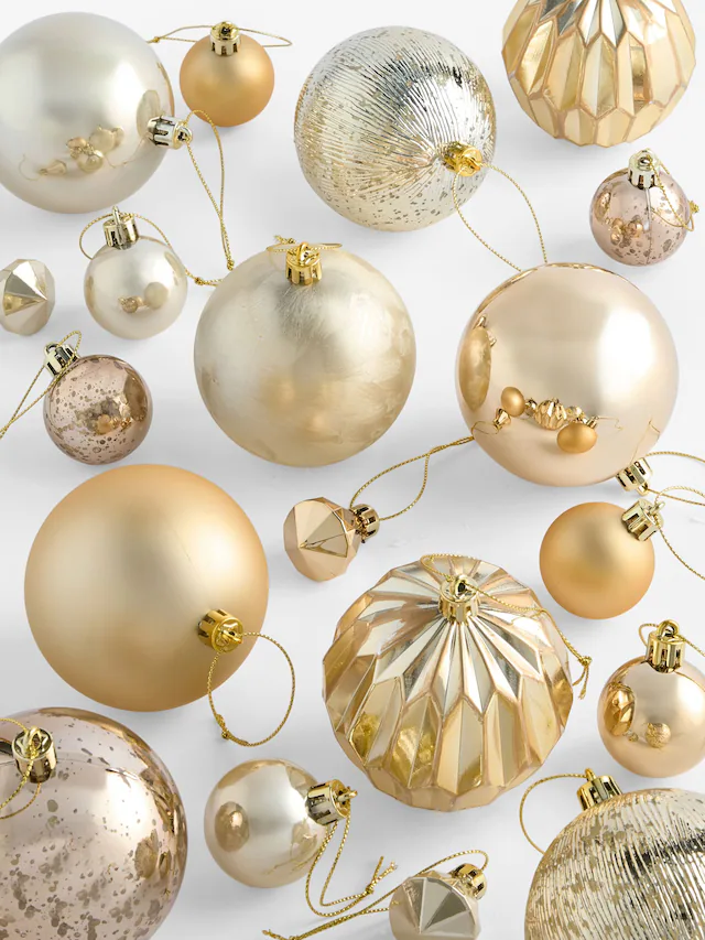 Lot de 50 boules de Noël dorées incassables
