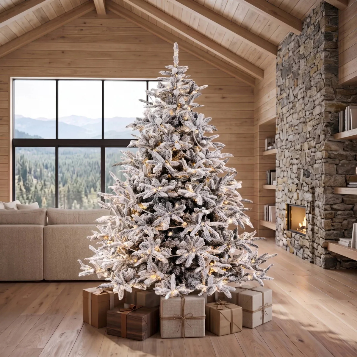 Sapin de Noël artificiel enneigé lumineux Himalaya – 210 cm, 350 LED blanc chaud
