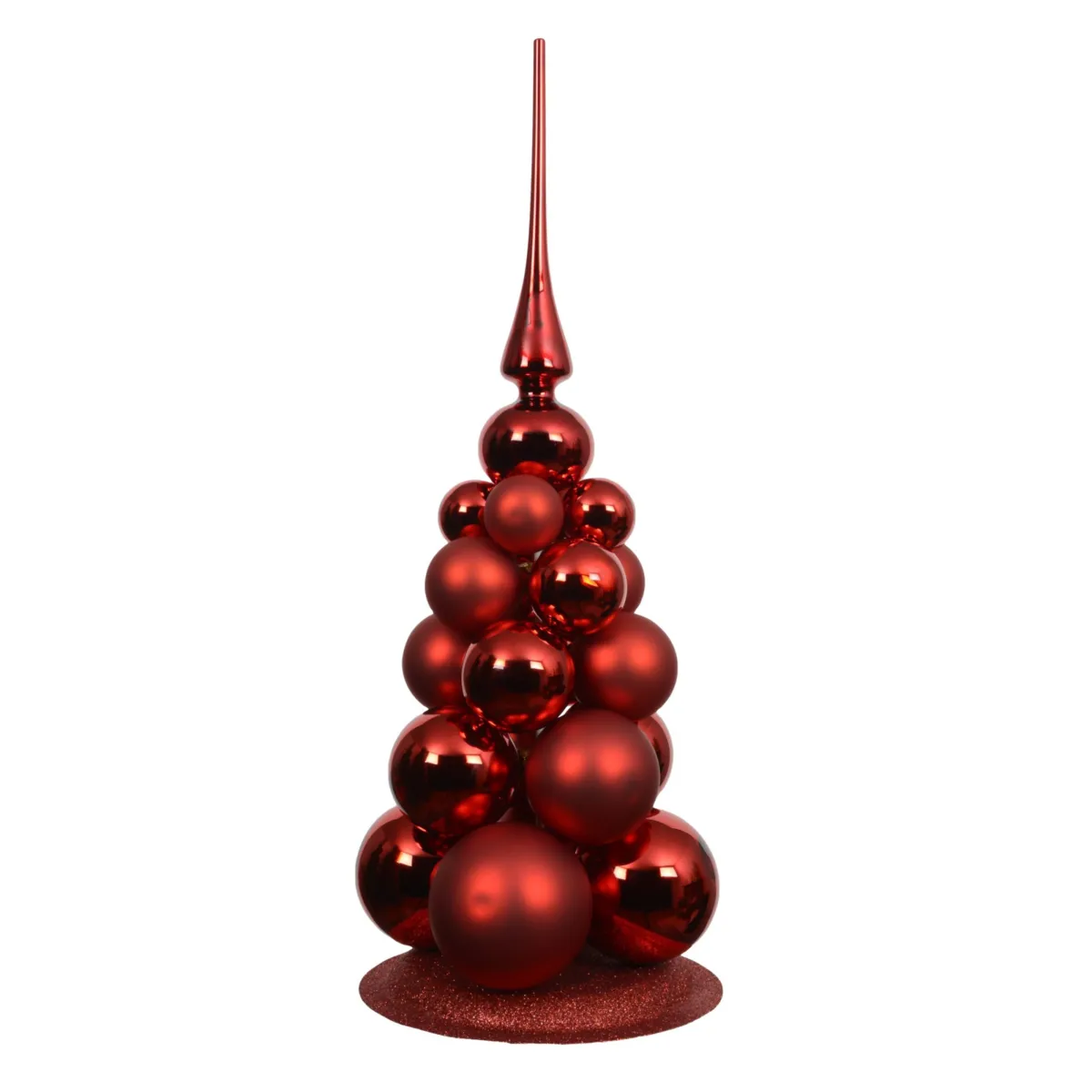 Sapin de table décoratif en boules de Noël rouges – 32 cm