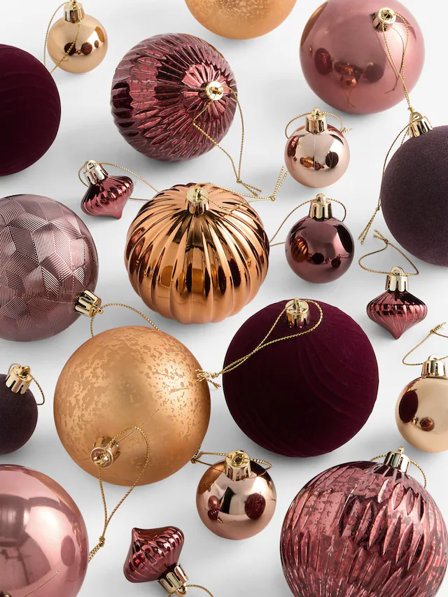 Lot de 50 boules de Noël métalliques couleur baie incassables