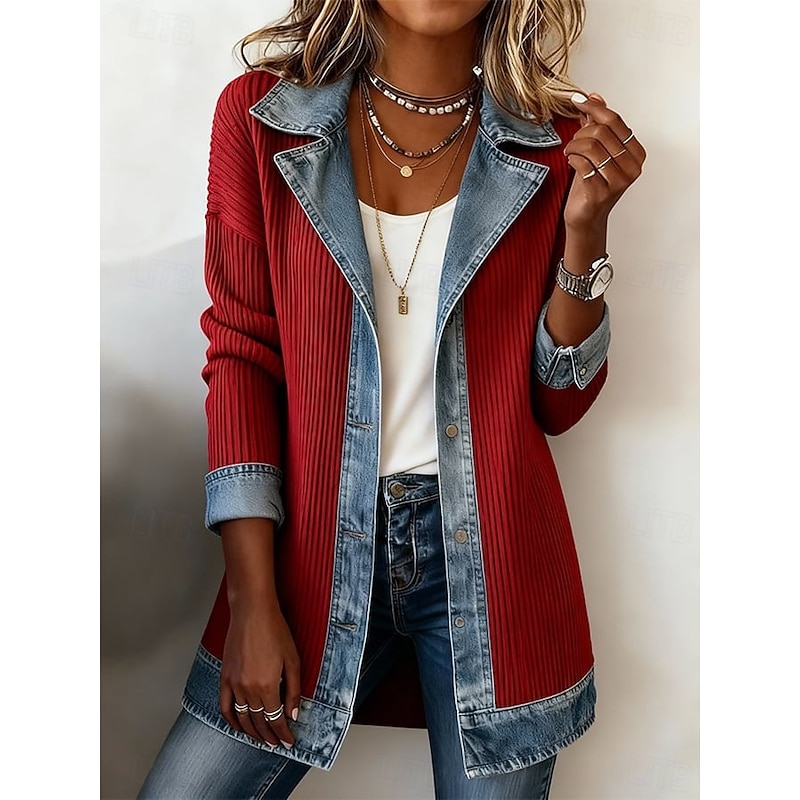 Women's Blazer Corduroy Jacket Casual Jacket Windproof Warm Jacquard Vintage Fashion Daily Casual Color Block Casual Regular Peaked Lapel Regular Long