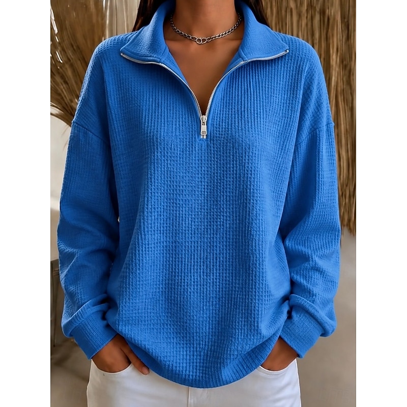 Women's Waffle Shirt Waffle Polo Shirts Solid Color Casual Long Sleeve Long Tops Casual Daily Work Blue Spring Fall 2026 - $26.99