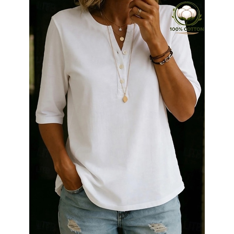 Women's T Shirt Blouse Tee Casual Half Sleeve Crew Neck Regular Tops Casual Daily Going out White Light Green Pink Red Orange Summer Spring 2026 - $24