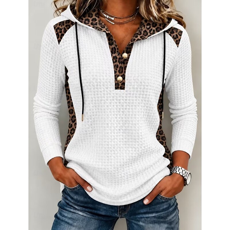 Women's Waffle Polo Shirts Vintage Stylish Long Sleeve Hooded Long Tops Casual Blue White Black Red Green Spring Fall Winter 2026 - $28.99