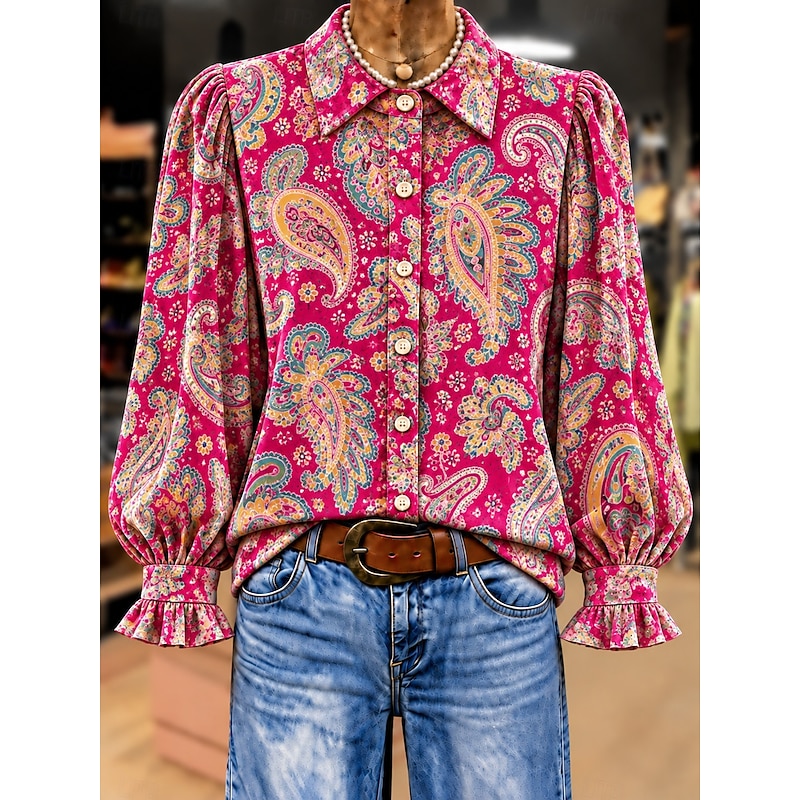 Women's Shirt Floral Graphic Paisley Elegant Vintage Fashion Long Sleeve Shirt Collar Regular Tops Casual Daily Streetwear Red Spring Fall Winter 2026
