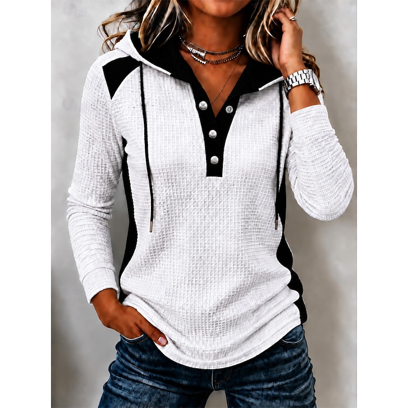 Women's Waffle Polo Shirts Bohemia Active Vacation Long Sleeve Crew Neck V Neck Long Tops Casual Daily Holiday Blue White Yellow Red Spring Fall Winte