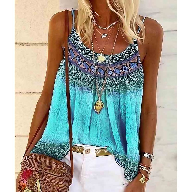 Women's Plus Size Camisole Tank Top Camisole Summer Tops Boho Geometric Sleeveless Strap Holiday Beach Yellow Pink Blue Purple 2026 - $21.99