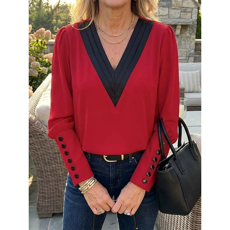 Women's Blouse Buttoned Pleated Work Stylish Modern Long Sleeve White Spring Fall 2026 - $23.99