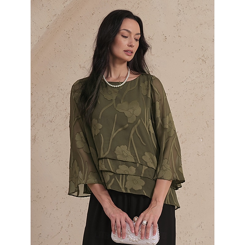 Women's Lace Shirt Blouse Dressy Tops Chiffon Tops Asymmetric Hem Solid Color Floral Elegant Stylish Casual Half Sleeve Flutter Sleeve Boat Neck Regul
