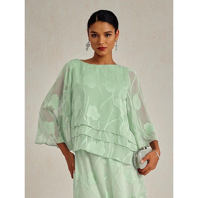 Women's Lace Shirt Blouse Dressy Tops Chiffon Tops Asymmetric Hem Solid Color Floral Elegant Stylish Casual Half Sleeve Flutter Sleeve Boat Neck Regul