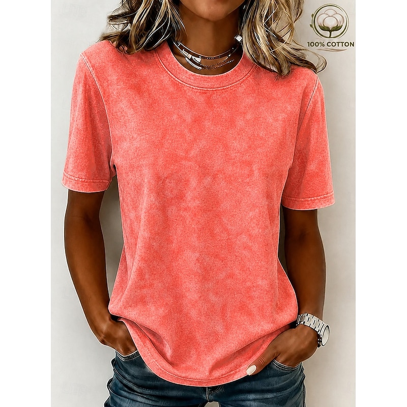 Women's 100% Cotton T Shirt Cotton Shirt Vintage Washed Tops Plain Vintage Fashion Stylish Short Sleeve Crew Neck Regular Tops Daily Going out Weekend