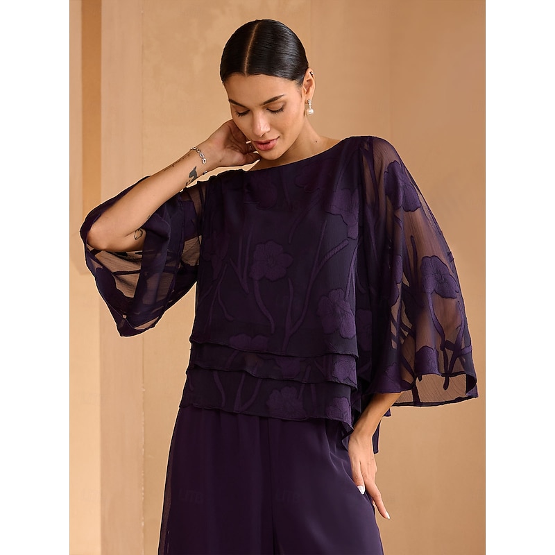 Women's Lace Shirt Blouse Dressy Tops Chiffon Tops Asymmetric Hem Solid Color Floral Elegant Stylish Half Sleeve Flutter Sleeve Boat Neck Regular Tops
