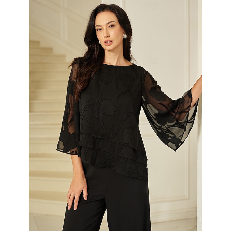 Women's Lace Shirt Blouse Dressy Tops Chiffon Tops Asymmetric Hem Solid Color Floral Graphic Elegant Stylish Basic Half Sleeve Flutter Sleeve Boat Nec