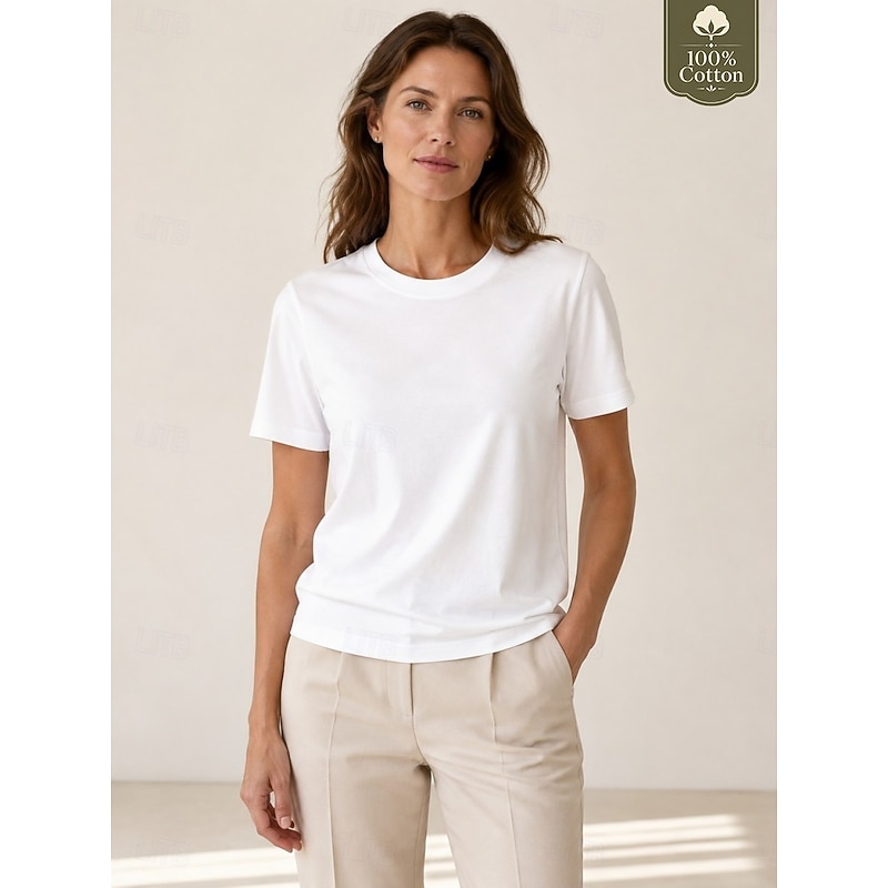Women's 100% Cotton T-Shirts - Quality Heavy Short Sleeve Crew Neck Tee 2026 - $24.99